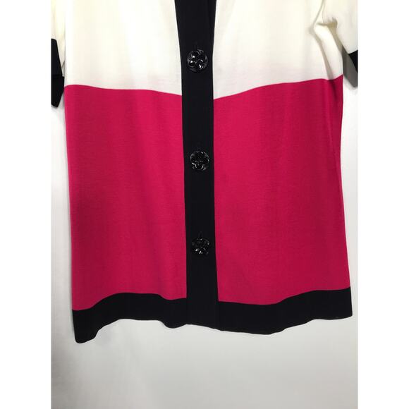 Exclusively Misook Sweater Cardigan Black Pink White Colorblock - Picture 4 of 8